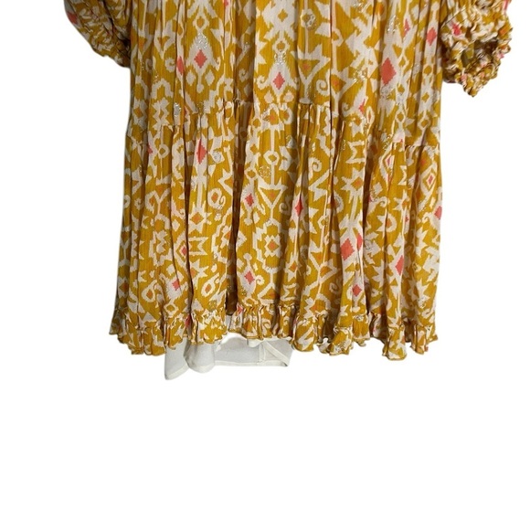 Not So Serious Yellow Ikat V Neck Dress XS - Picture 2 of 6